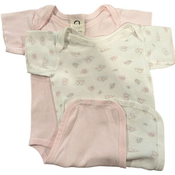 Set of 2 Gerber Baby Girl One-Piece Bodysuits Pink Cats 0/3M-Solid Pink 3/6M - Picture 1 of 4